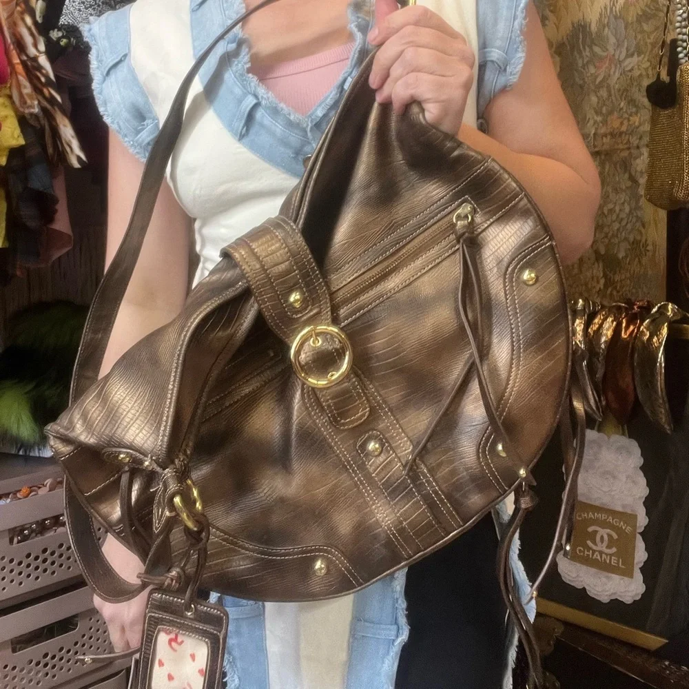 Vintage Y2K Hobo Bag Bronze Brown Oversized with Buckles